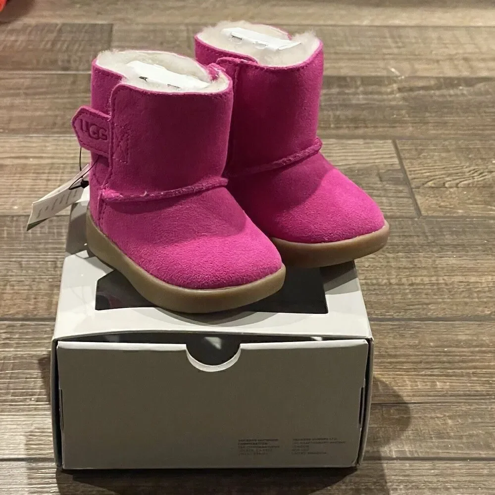 UGG I KEELAN Boot Infant 0/1 Pink Suede Shoes Fur Lined Winter Boots NEW